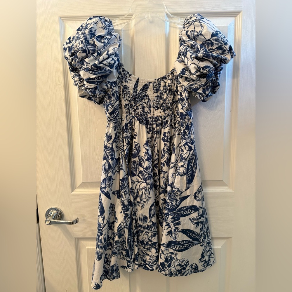 Abercrombie & Fitch Emerson Poplin Puff Sleeve Mini Dress Blue Babydoll Size Med - Picture 3 of 9